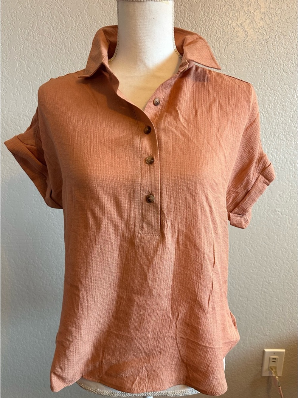 New Mine Terracotta Short-Sleeve Button Down Shirt